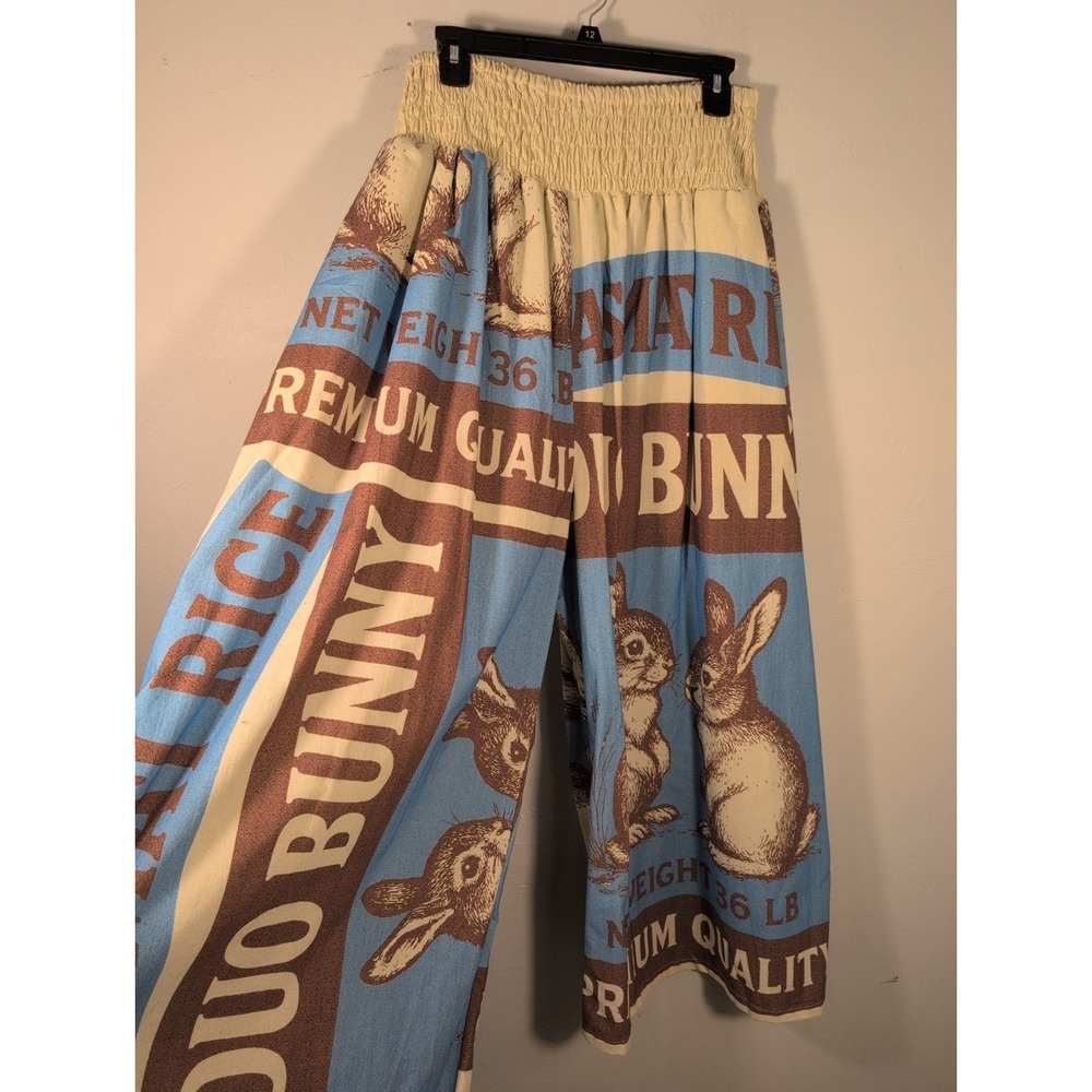 Flour Sack Cotton Wide Leg Bunny Pants Garden Hippie‎ Cottage Core Boho OSFA New